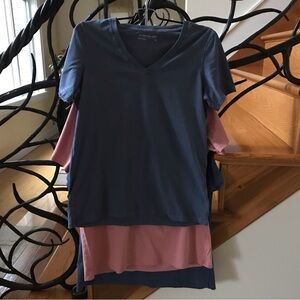 Women's Blue and Pink V-Neck Tops